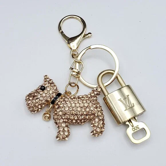 Authentic Louis Vuitton Lock & Key with Unbranded Puppy Charm, Keychain - Picture 3 of 13
